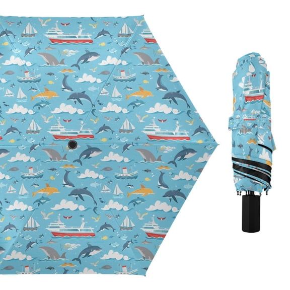 Whale Dolphin Cruises Seagull Compact Sun Umbrella Windproof Travel Umbrellas for Rain Strong Portable UV Protection