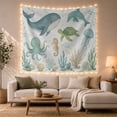 thumbnail image 1 of Whale and Dolphin with Sea Creatures in Pale Ocean, Playful Watercolor for Kids Nursery Decor, Birthday Gift, Tapestry Wall Hanging for Bedroom and Playroom, 1 of 7