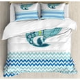 thumbnail image 1 of Whale Duvet Cover Set, Big Ornamental Tailed Design Whale with Zig Zag Pattern Ocean Wave Art Print, Decorative 3 Piece Bedding Set with 2 Pillow Shams, Calking Size, Blue and White, by Ambesonne, 1 of 3