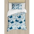 thumbnail image 1 of Whale Duvet Cover Set, Big Size Mammal Fish in Oceans with Underwater Anchor Seaweed Bubbles Print, Decorative 2 Piece Bedding Set with 1 Pillow Shams, Twin Size, Pale Blue Multicolor, by Ambesonne, 1 of 3