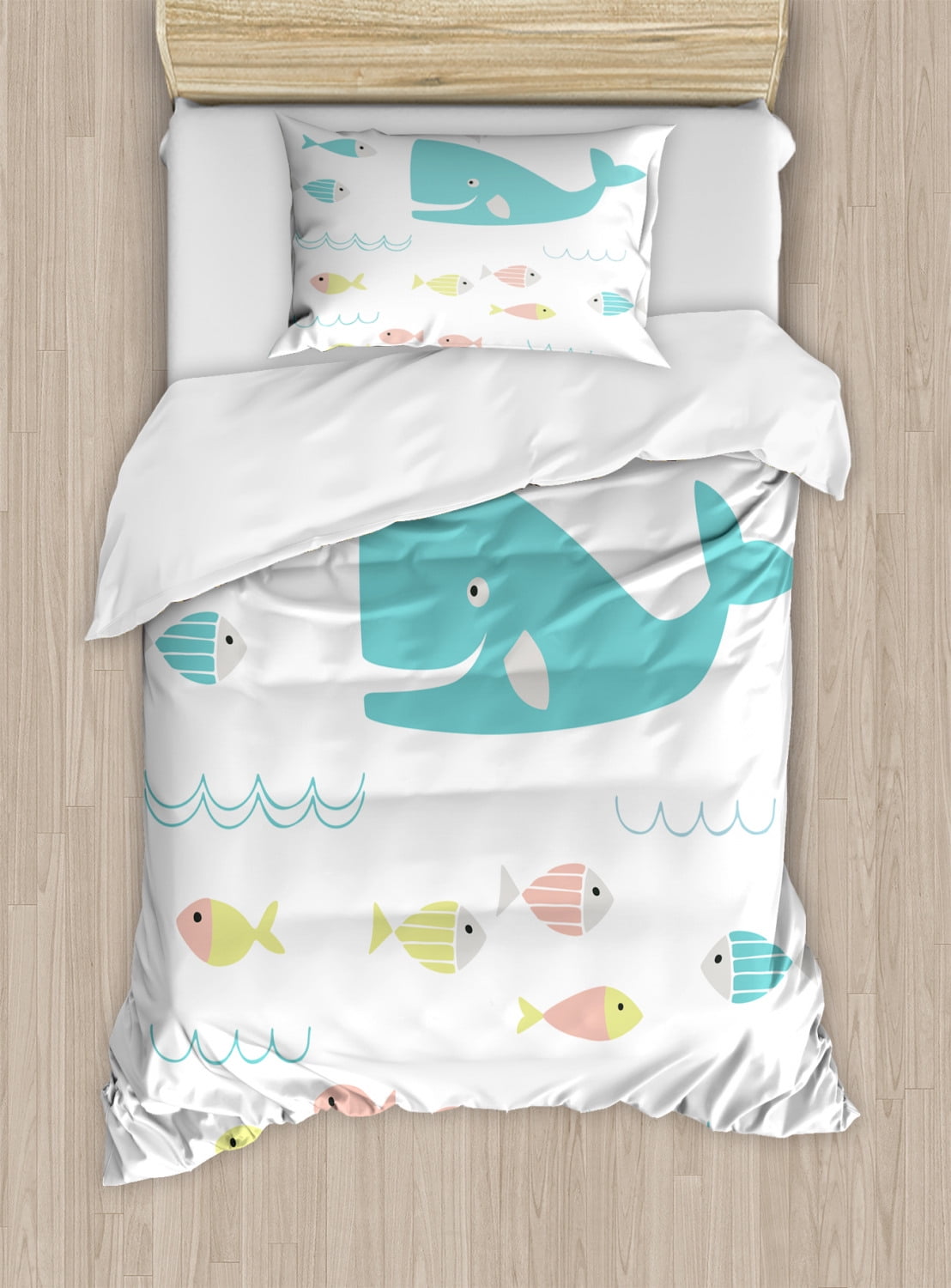 Twin Yellow and White Whale Duvet Cover Set