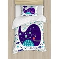 thumbnail image 1 of Whale Duvet Cover Set, Navy Sea Theme Cartoon Big Fish with Others in Ocean Swimming Image Art, Decorative 2 Piece Bedding Set with 1 Pillow Shams, Twin Size, Purple Turquoise White, by Ambesonne, 1 of 3
