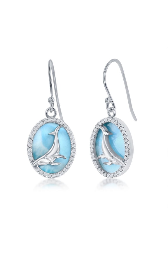 Whale Earrings for Women - Natural Larimar Earrings for Women - Whale Jewelry for Women - Ocean Jewelry for Women - Whale Earrings Silver & Larimar - Ocean Gifts for Women - Blue Larimar Stone