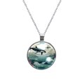 thumbnail image 1 of Whale Elegant Glass Circular Pendant Necklace Jewelry, 1 of 5