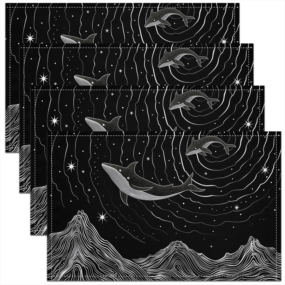 Whale Fish Place Mats 12x18 Inch Set of 4 Universe Galaxy Starry ...