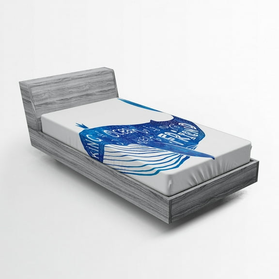 Ambesonne Inspirational Fitted Sheet, Whale King Friend, Twin XL Size, Violet Blue White