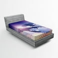 thumbnail image 1 of Ambesonne Whale Fitted Sheet, Dreamy Night with Clouds, Twin XL Size, Peach Lilac Dark Blue, 1 of 2