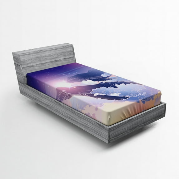Ambesonne Whale Fitted Sheet, Dreamy Night with Clouds, Twin XL Size, Peach Lilac Dark Blue