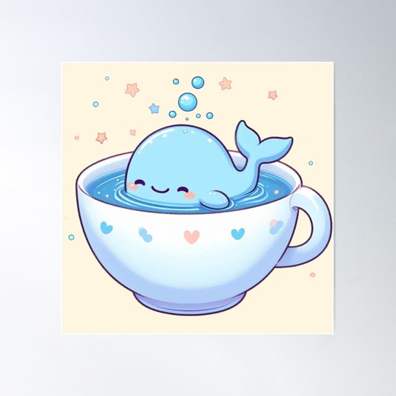 Whale Floating In A Teacup Poster Wall Art, Modern Wall Decor For Living Room Bedroom, 30x30 UNFRAMED