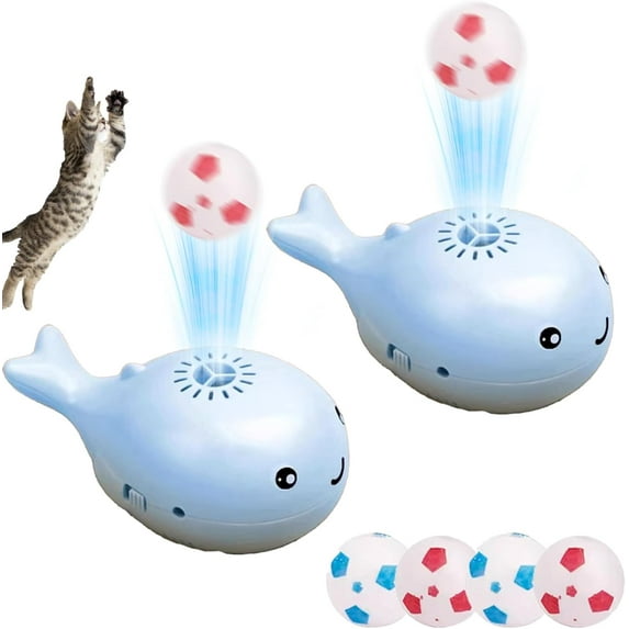 Whale Floating Interactive Cat Toy, Electric 2-in-1 Keep Cats Entertained Floating Football Kitten Toy, Motion Activated Whale Blower with 2 Small Balls, Suitable for Indoor Cats (Blue, 2Pcs)