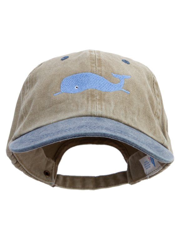 Whale Floating Logo Embroidered Pigment Dyed Wash Cap - Khaki Navy OSFM