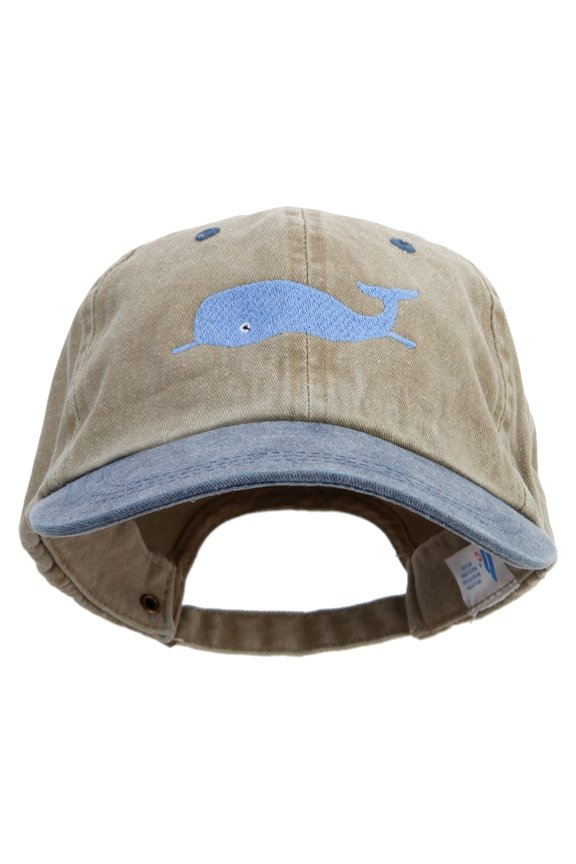 Whale Floating Logo Embroidered Pigment Dyed Wash Cap - Khaki Navy OSFM