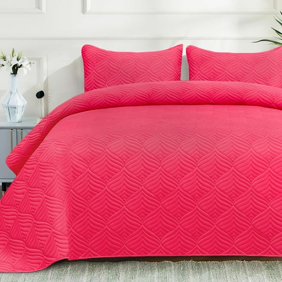 Whale Flotilla 2-Piece Hot Pink Classic Quilt Bedding Sets, Twin Size