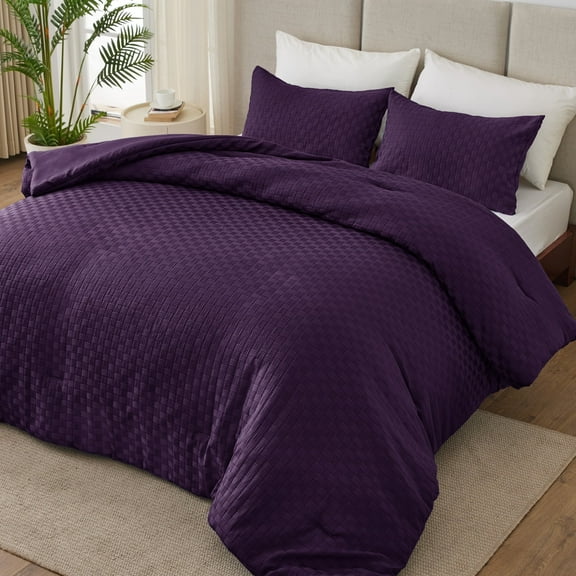 Whale Flotilla 2-Piece Jacquard Braid Ultra Soft Twin Comforter Set, Luxury Reversible Microfiber Comforters Twin Size Bedding Set with Pillowcase, Lightweight Duvet for All Seasons, Purple
