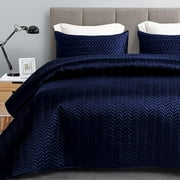 Whale Flotilla 2-Piece Luxury Satin Quilt Set Twin Size, Reversible Lightweight Coverlet Bedspreads Bedding Set with Pillow Sham,68x88 Inches, Navy