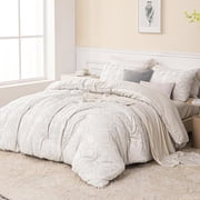 Whale Flotilla 2-Piece Tufted Twin Size Comforter Set, Soft Fluffy Shabby Chic Comforter for All Seasons, Farmhouse Boho Duvet Bedding Sets with 1 Pillow Sham, 68"x90", White