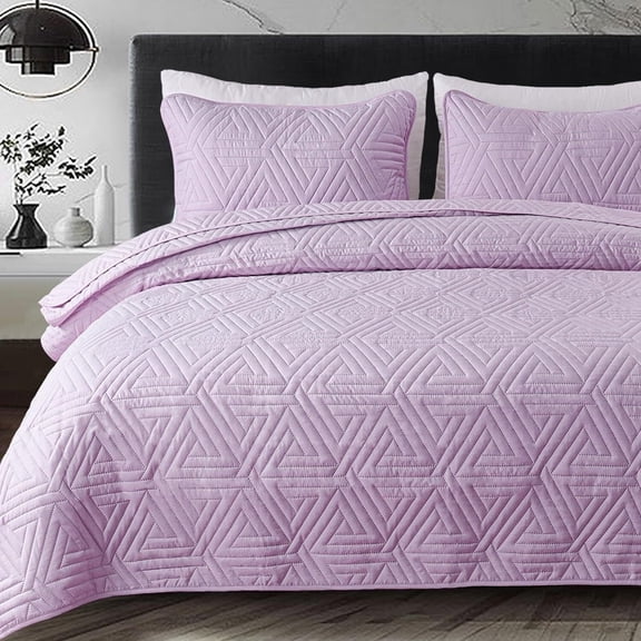 Whale Flotilla 2-Piece Twin Size Quilt Set for All Season, Classic Geometric Pattern Bedding Set with 1 Pillow Sham, Soft and Lightweight, Light Purple