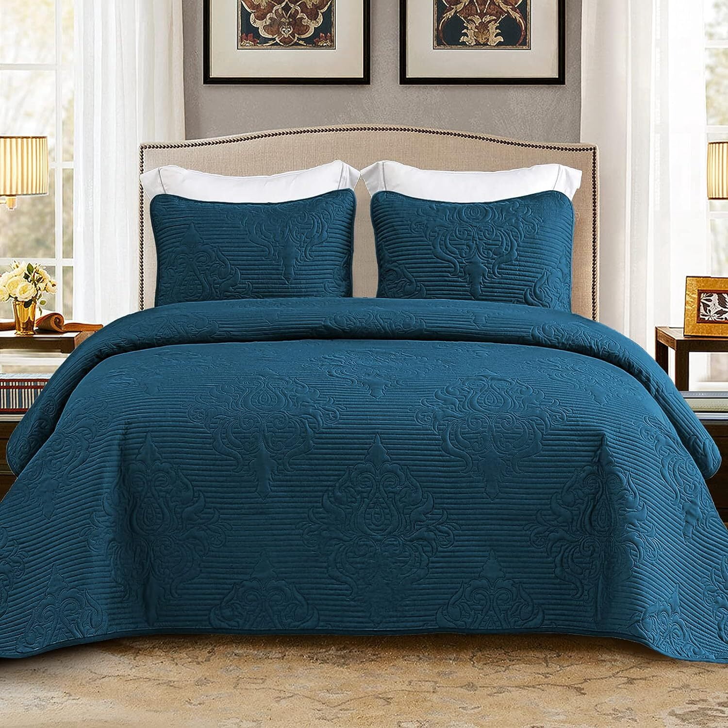 Whale Flotilla 3-Piece California King Size Quilt Set, Soft Ultrasonic