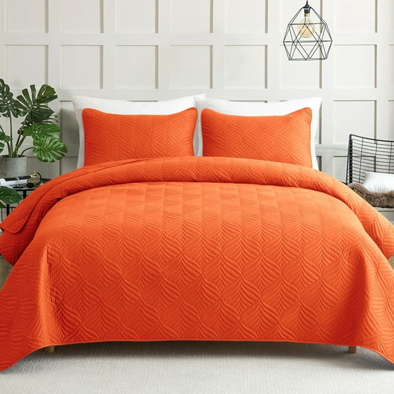 Whale Flotilla California King Size Quilt Set, Soft Ultrasonic 104x112 Inch Bedding Set, Lightweight Bedspread Coverlet with Vintage Pattern, Reversible Bed Cover for All Seasons, Burnt Orange