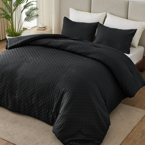 Whale Flotilla 3-Piece Jacquard Braid Ultra Soft King Comforter Set, Luxury Reversible Microfiber Oversized Comforters Bedding Set with 2 Pillowcases, Lightweight Duvet for All Seasons, Black