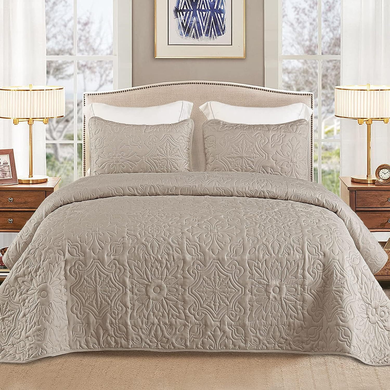 Soft Grey Reversible Microfiber King Quilt Set