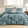 thumbnail image 1 of Whale Flotilla 3-Piece Queen Comforter Set, Soft Reversible Bedding Comforter Sets, Paisley Printed Down Alternative Comforter Duvet for All Seasons, Turquoise, 1 of 9