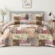 Whale Flotilla 3-Piece Queen Comforter Set, Soft Reversible Bedding Comforter Sets, Patchwork Printed Down Alternative Comforter Duvet for All Seasons, Vintage 