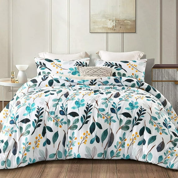 Whale Flotilla 3-Piece Queen Comforter Set, Soft Reversible Bedding Comforter Sets, Floral Printed Down Alternative Comforter Duvet for All Seasons, Navy