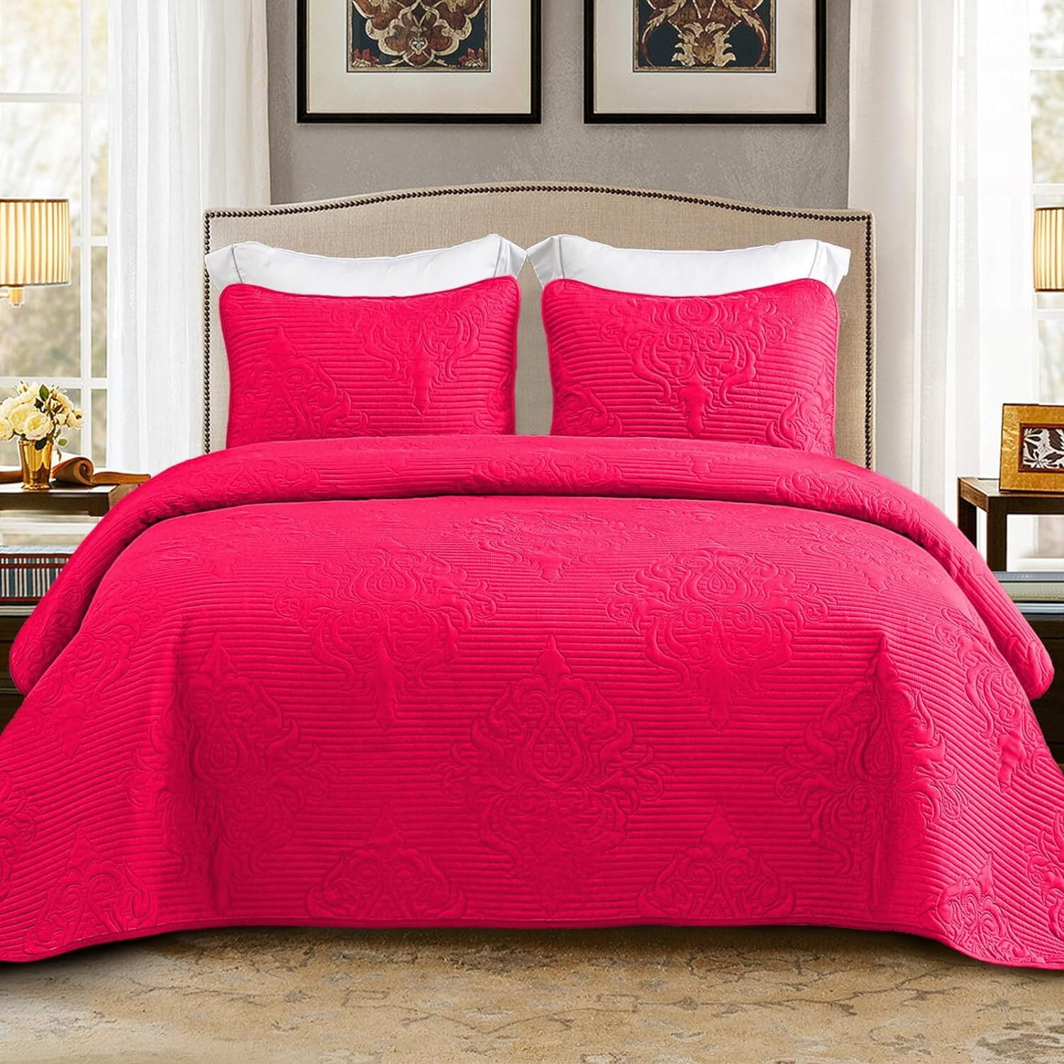 Seagull Pink Pattern Print Bed Set Quilt