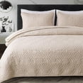 thumbnail image 1 of Whale Flotilla 3-Piece Queen Size Quilt Set for All Season, Classic Geometric Pattern Bedding Set with 2 Pillow Shams, Soft and Lightweight, Brich Beige, 1 of 9