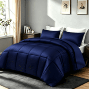 Whale Flotilla 3-Piece Reversible Silky Satin King Size Comforter Bedding Set, Lightweight Luxury Comforters with 2 Pillowcases All-Season, Navy