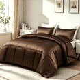 thumbnail image 1 of Whale Flotilla 3-Piece Reversible Silky Satin King Size Comforter Bedding Set, Lightweight Luxury Comforters with 2 Pillowcases All-Season, Brown, 1 of 10