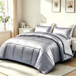 Whale Flotilla 3-Piece Reversible Silky Satin King Size Comforter Bedding Set, Lightweight Luxury Comforters with 2 Pillowcases All-Season, Grey