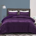 thumbnail image 1 of Whale Flotilla 3-Piece Reversible Silky Soft Queen Size Comforter Bedding Set, Luxurious Satin Comforters with 2 Satin Pillowcases, Lightweight Duvet for All Seasons, Deep Purple, 1 of 9