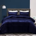 thumbnail image 1 of Whale Flotilla 3-Piece Reversible Silky Soft Queen Size Comforter Bedding Set, Luxurious Satin Comforters with 2 Satin Pillowcases, Lightweight Duvet for All Seasons, Navy, 1 of 9