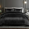 thumbnail image 1 of Whale Flotilla 3-Piece Reversible Silky Soft King Size Comforter Set, Luxury Stripe Satin Oversized Comforter Bedding Set with 2 Satin Pillowcases, Lightweight Duvet for All Seasons, Black, 1 of 8