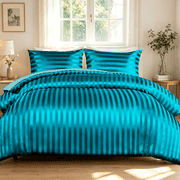 Whale Flotilla Luxury 3-Piece Queen Satin Stripe Reversible Soft Comforter Set, Turquoise