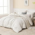 thumbnail image 1 of Whale Flotilla 3-Piece Tufted Queen Size Comforter Set, Soft Fluffy Shabby Chic Comforter for All Seasons, Farmhouse Boho Duvet Bedding Sets with 2 Pillow Shams, 90"x90", White, 1 of 9