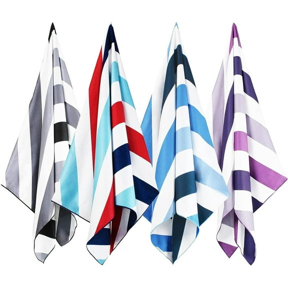 Whale Flotilla 4 Pack Large Quick Dry Beach Towel (30"x60"), Microfiber Sand-Free Beach Towel Set, Super Absorbent Compact Pool Travel Accessories, Purple/Black/Blue/Navy