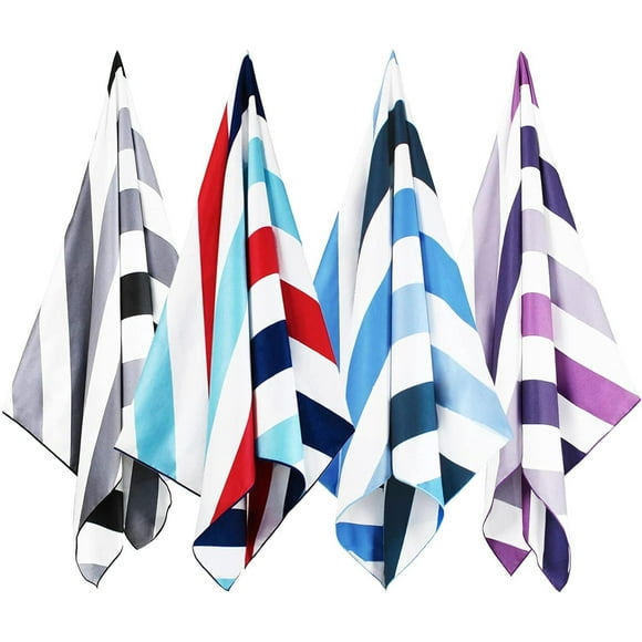 Whale Flotilla 4 Pack Large Quick Dry Beach Towel (30"x60"), Microfiber Sand-Free Beach Towel Set, Super Absorbent Compact Pool Travel Accessories, Purple/Black/Blue/Navy