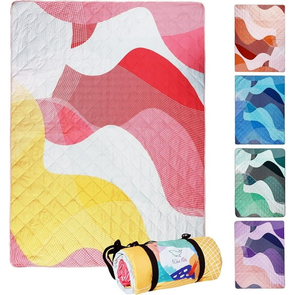 Whale Flotilla Extra Large Outdoor Picnic Blanket (60”x80”), Waterproof Wear-resistant Beach Blanket, Foldable Handy Mat Tote Spring Summer Great for Camping and Park, Red