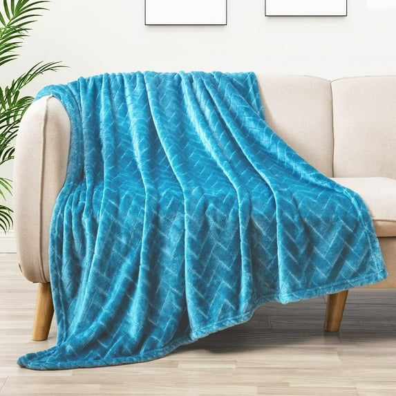 Whale Flotilla Breathable Fleece Throw Blanket for Couch Sofa(50x65 Inch), Super Soft Fuzzy Blankets for All Season, Lightweight and Fluffy, Stone Blue(Leaf)
