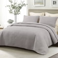 thumbnail image 1 of Whale Flotilla California King Quilt Set, Soft and Lightweight Bedspreads Coverlet with Striped Pattern, Reversible Bedding Sets with Pillow Shams, 104x112 Inches, Light Grey, 1 of 9