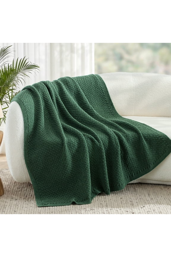 Knit Chenille Throw Blanket for Couch, Sofa, Bed, Soft Fuzzy Warm and Chunky, 50"x60", Deep Green