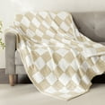 thumbnail image 1 of Whale Flotilla Checkered Knit Throw Blanket for Couch, Sofa, Bed, Soft Fluffy and Cozy, 50"x60", Camel, 1 of 8