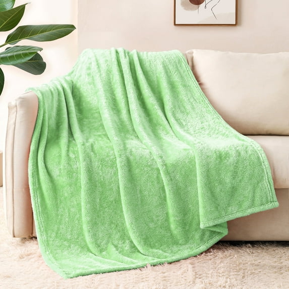 Whale Flotilla Extra Large Fleece Throw Blanket 50x70 Inch, Super Plush and Soft 300GSM Blankets for All Season, Fluffy and Lightweight, Light Green