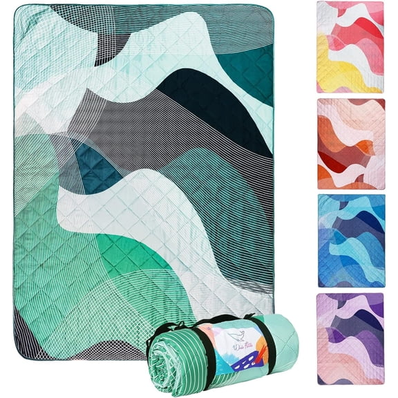 Whale Flotilla Extra Large Outdoor Picnic Blanket (60”x80”), Waterproof Wear-resistant Beach Blanket, Foldable Handy Mat Tote Spring Summer Great for Camping and Park, Green