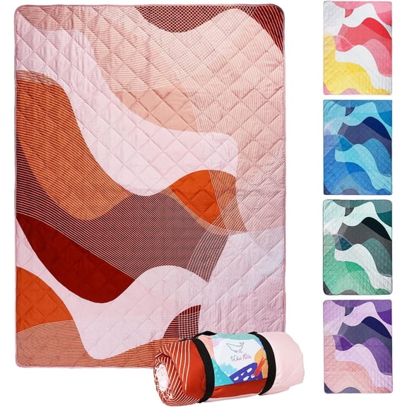 Whale Flotilla Extra Large Outdoor Picnic Blanket (60”x80”), Waterproof Wear-resistant Beach Blanket, Foldable Handy Mat Tote Spring Summer Great for Camping and Park, Brown