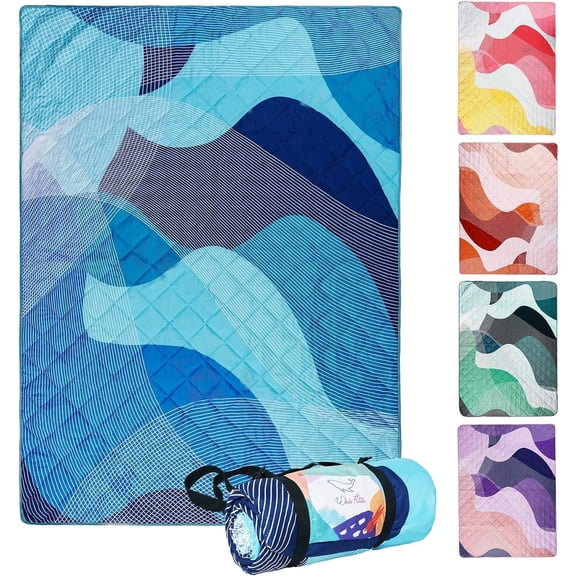 Whale Flotilla Extra Large Outdoor Picnic Blanket (60”x80”), Waterproof Wear-resistant Beach Blanket, Foldable Handy Mat Tote Spring Summer Great for Camping and Park, Blue