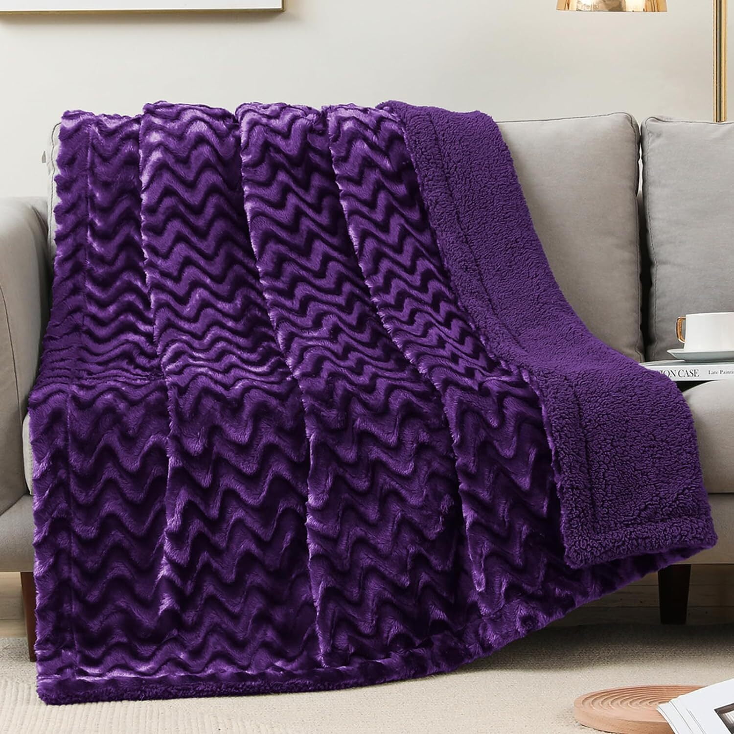 Whale Flotilla Faux Fur Sherpa Throw Blanket for Couch Sofa Bed, Cozy Reversible Fuzzy Fluffy